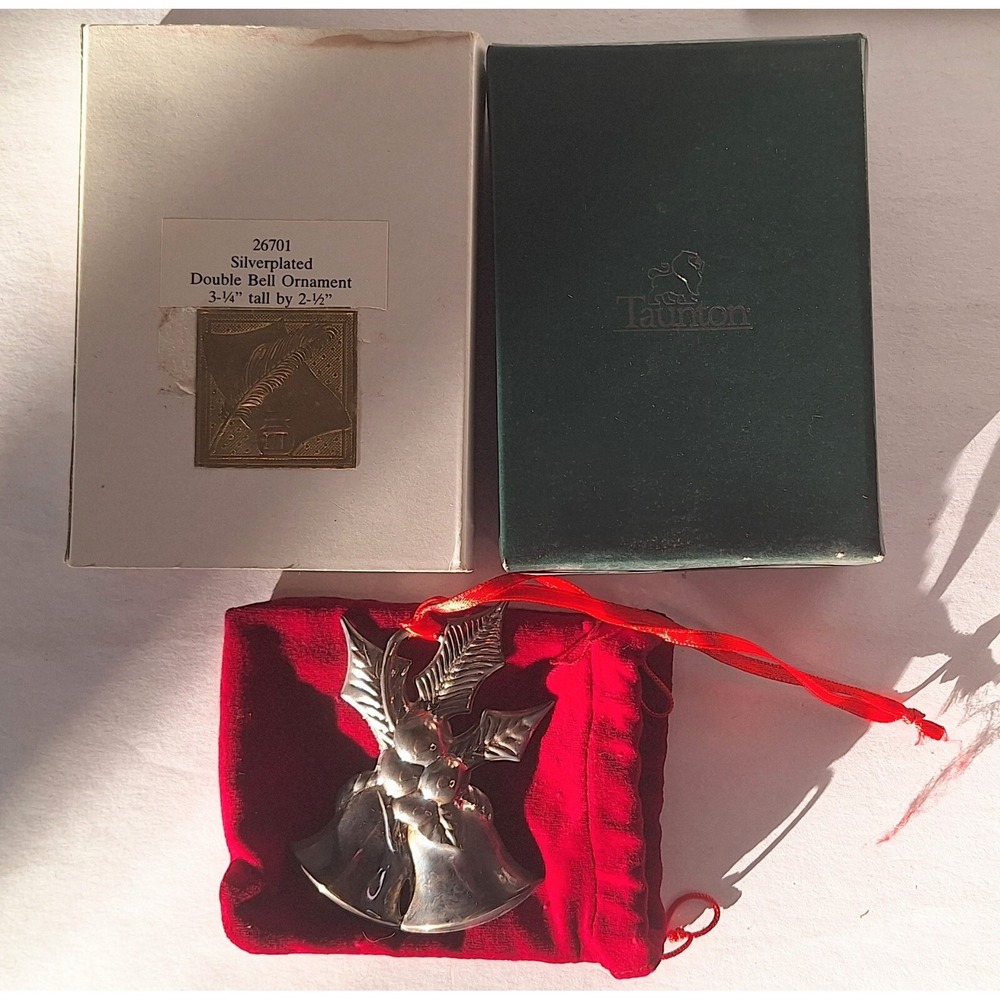 Taunton Silver Plated Double Bell Ornament with Box‎